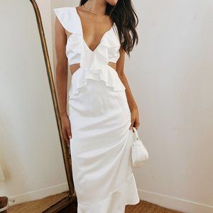 Show me your MuMu Zoey Midi Dress - Ivory Luxe Satin - Size S